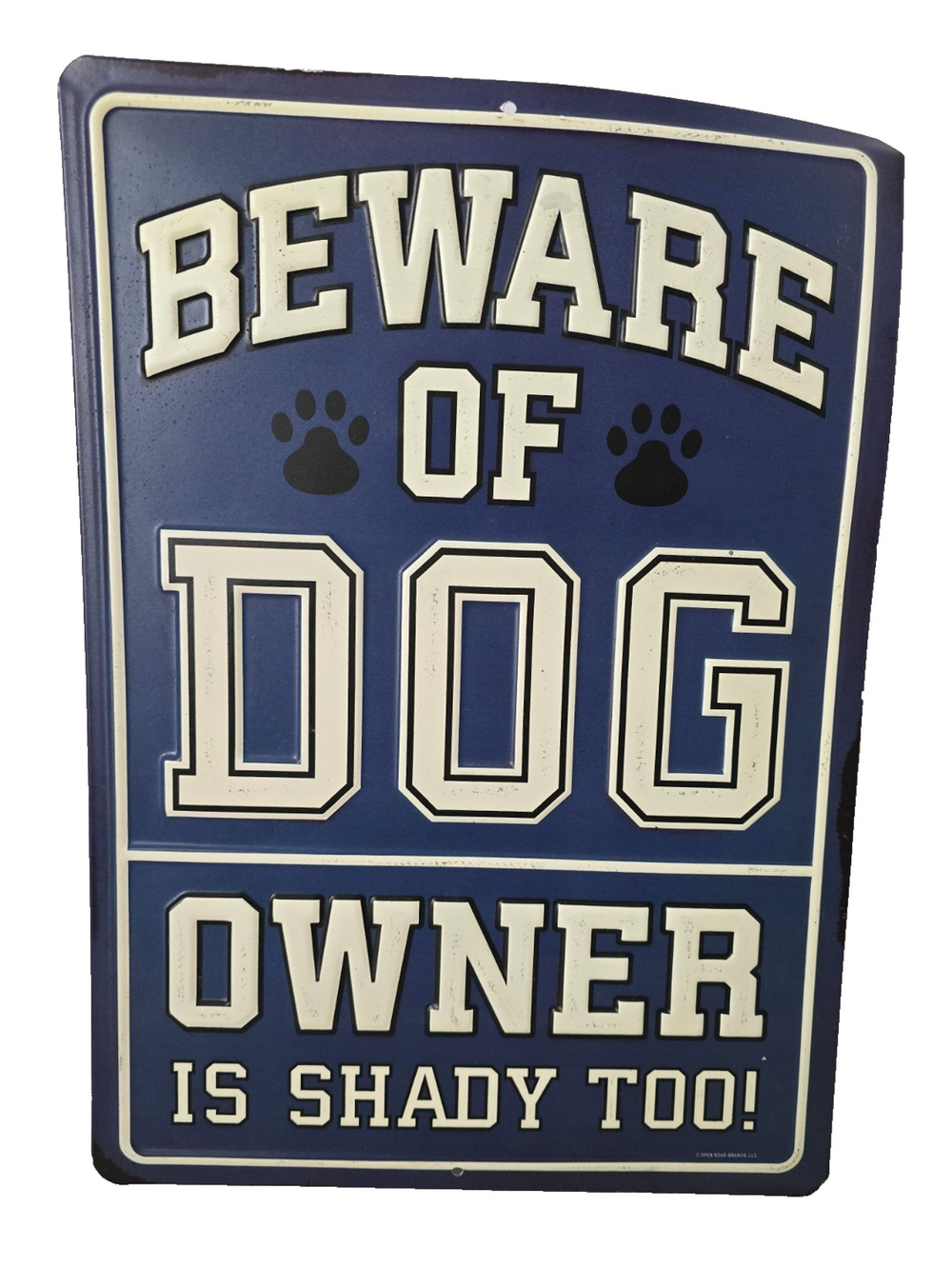 Open Road Beware of Dog Novelty Tin Sign Blue